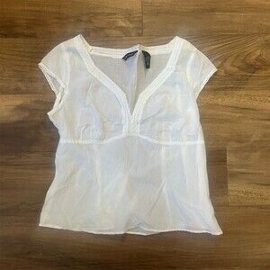 New York & Company Top Womens M White Babydoll Empire Waist Tie-Back